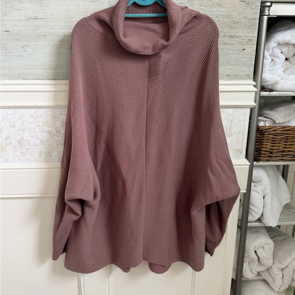Medium Oversized Turtleneck Batwing Knit Pullover Tunic Sweater taupe long - Picture 4 of 14